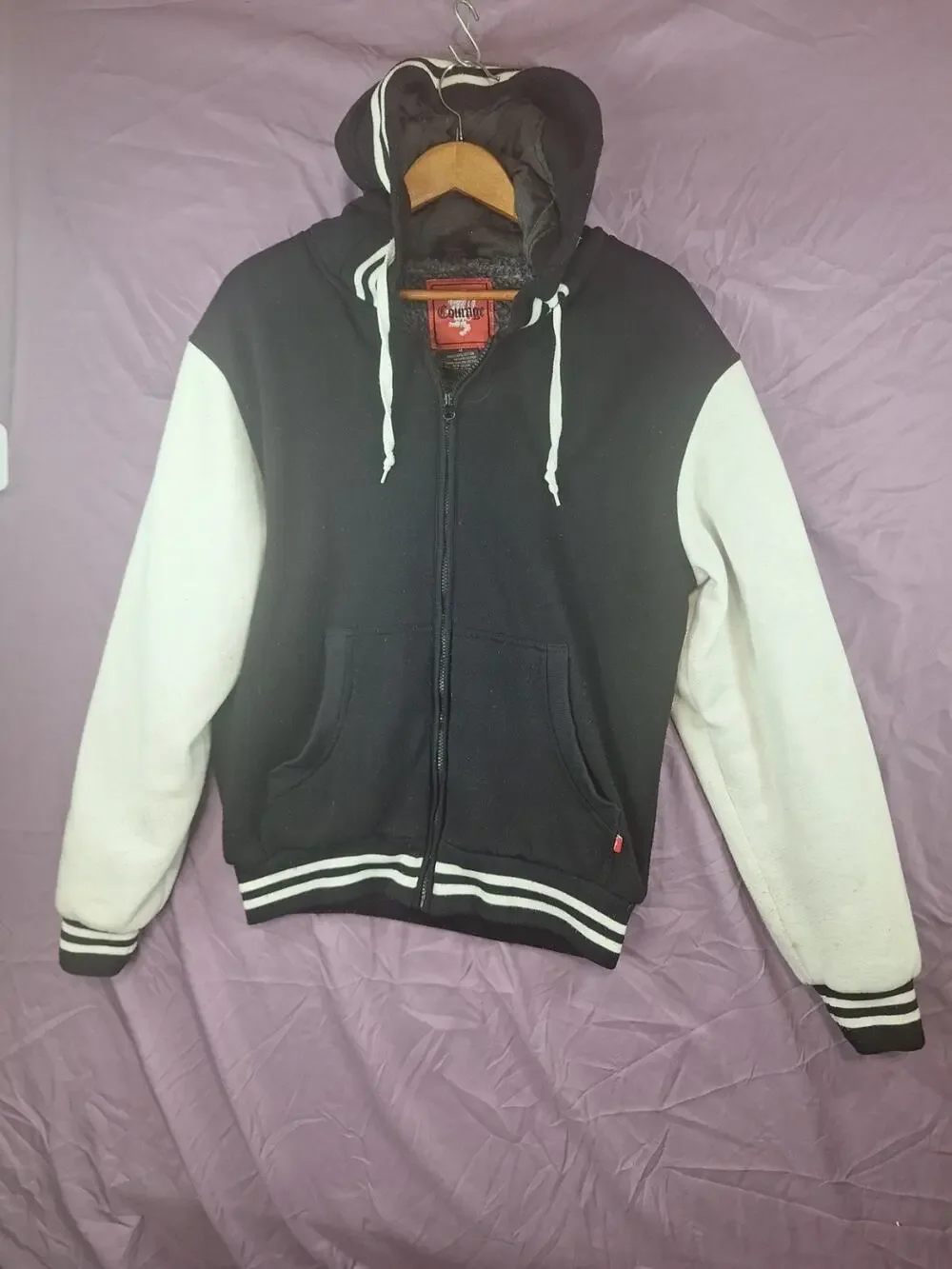 Mens Vintage Courage Black and White Varsity Sports Bomber Jacket Size Medium